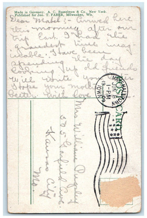 1909 US Flag, Government Building, Marshalltown, Iowa IA Antique Postcard