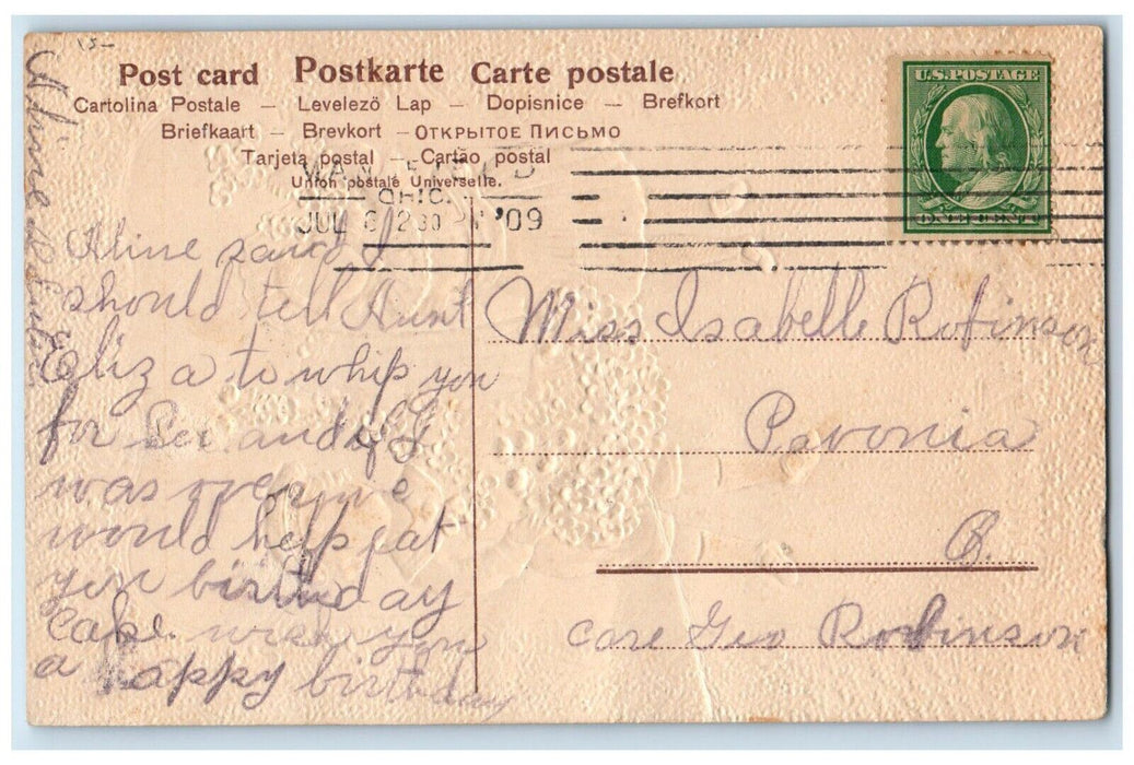 1909 Birthday Greetings Boy And Girl Anchor Pansies Flowers Embossed Postcard