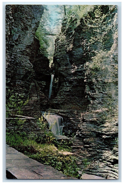 c1970s View from the Main Gorge Trail, Watkins Glen State Park NY Postcard