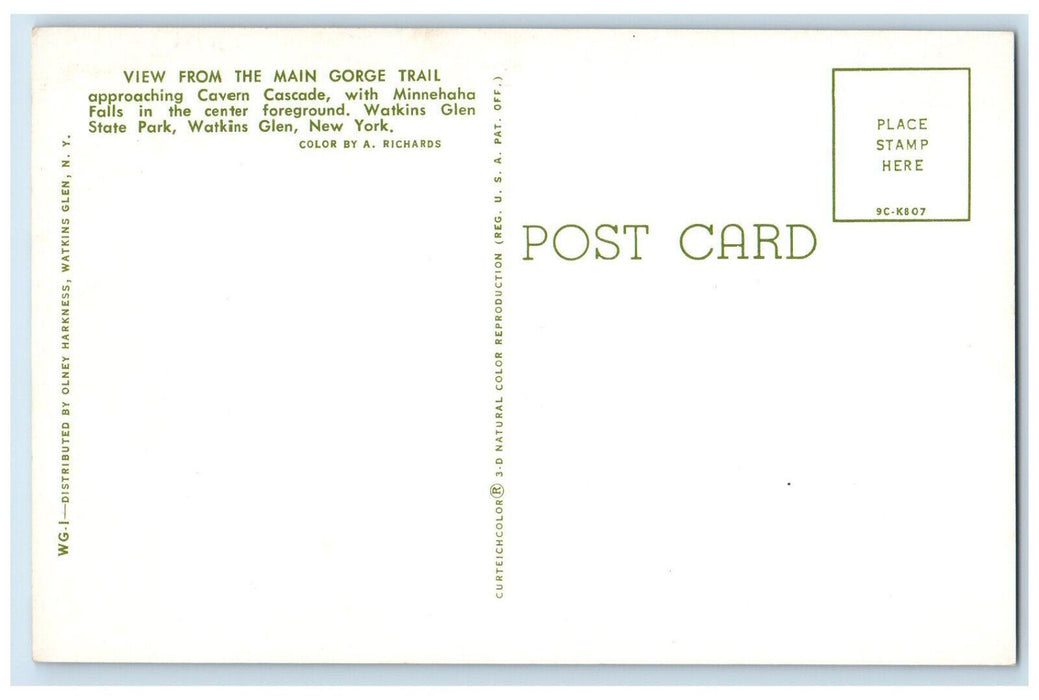 c1970s View from the Main Gorge Trail, Watkins Glen State Park NY Postcard