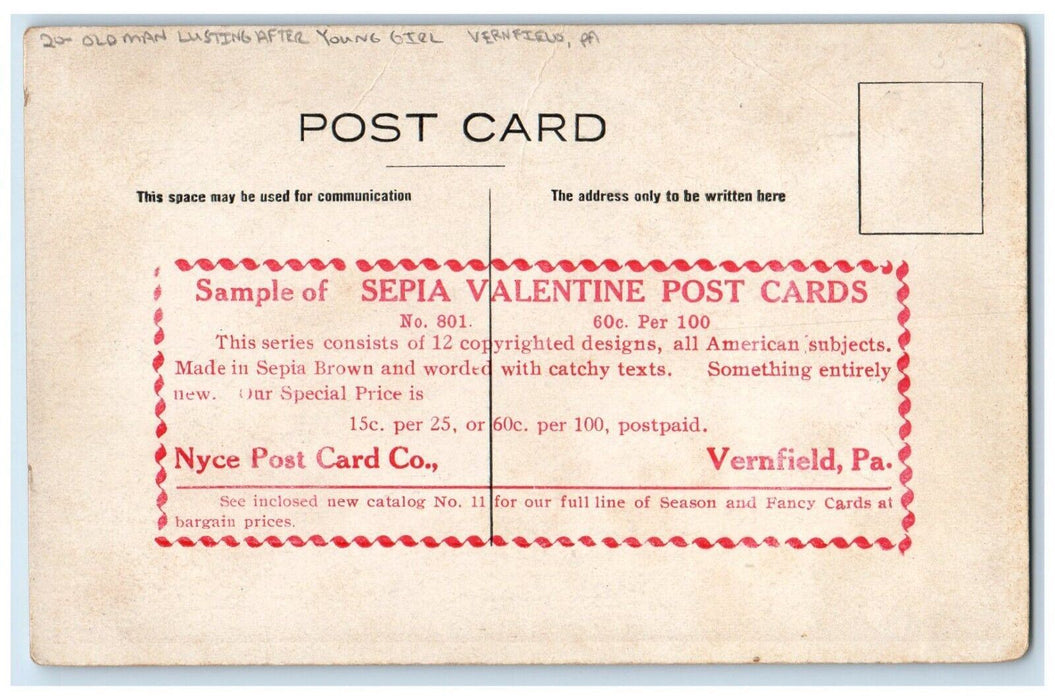 Valentine Old Man Lusting After Young Girl Vernfield Pennsylvania PA Postcard