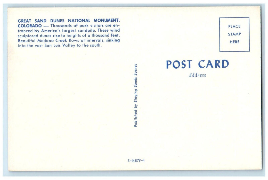 c1960's Great Sand Dune National Monument San Luis Valley Colorado CO Postcard