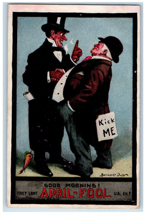 c1910's Kick Me Two Boys Shaking Hands April Fool Wall Unposted Antique Postcard