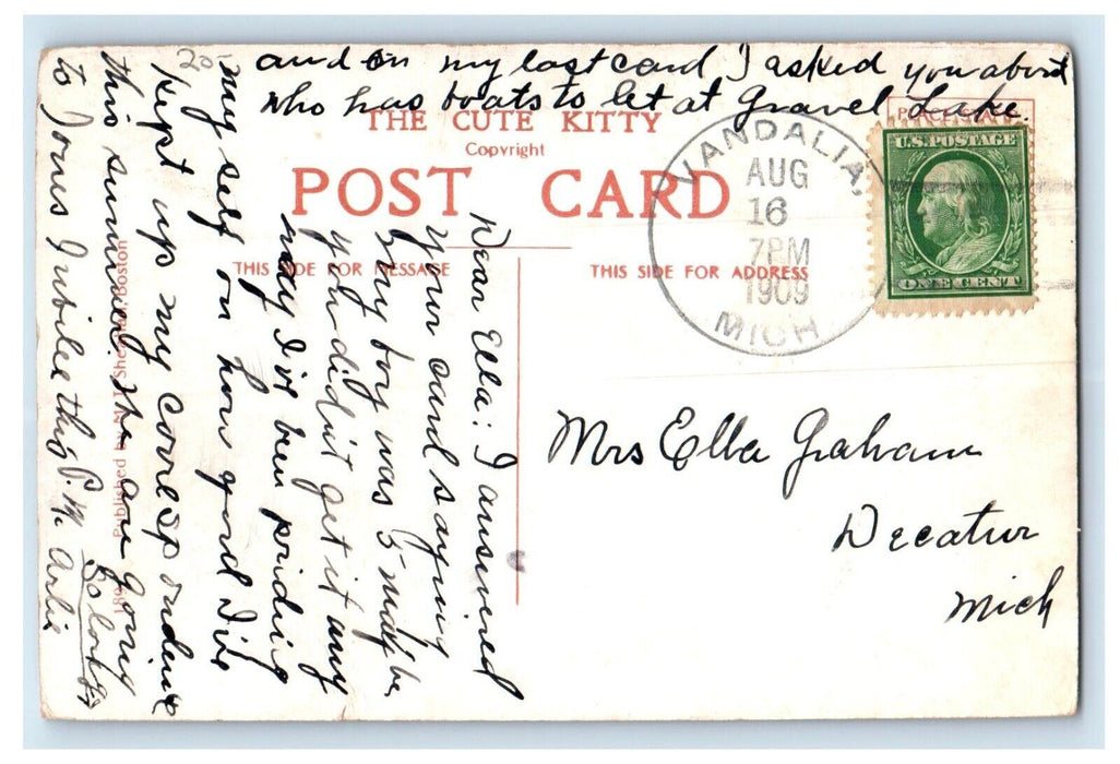 1909 Five Cute Cats Kittens Studio Portrait Vandalia Michigan MI Postcard