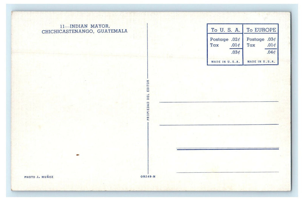 c1940s Indian Mayor Chichicastenango Guatemala Political Unposted Postcard