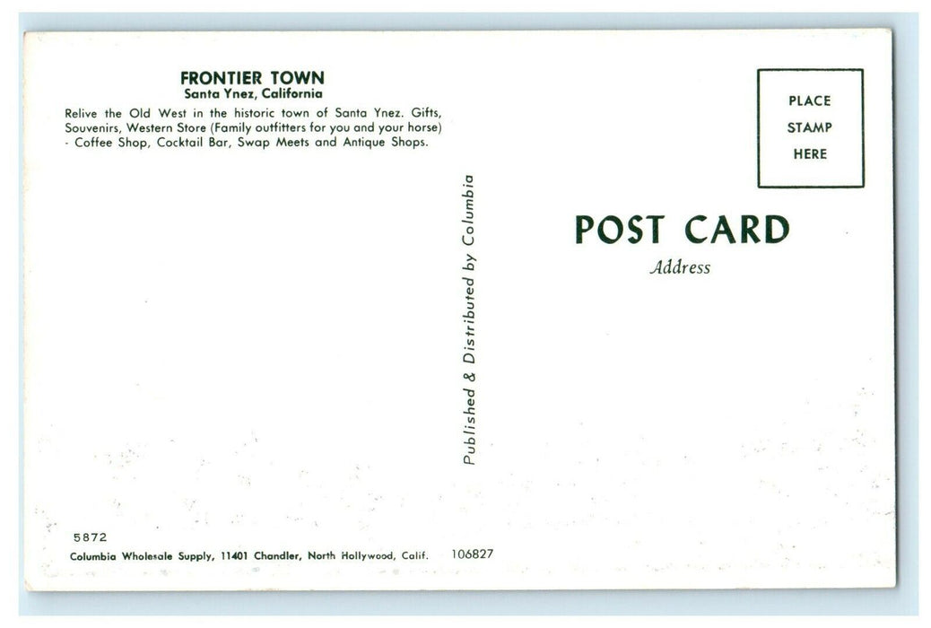 c1970's Frontier Town, Santa Ynez, California CA Wild West Unposted Postcard