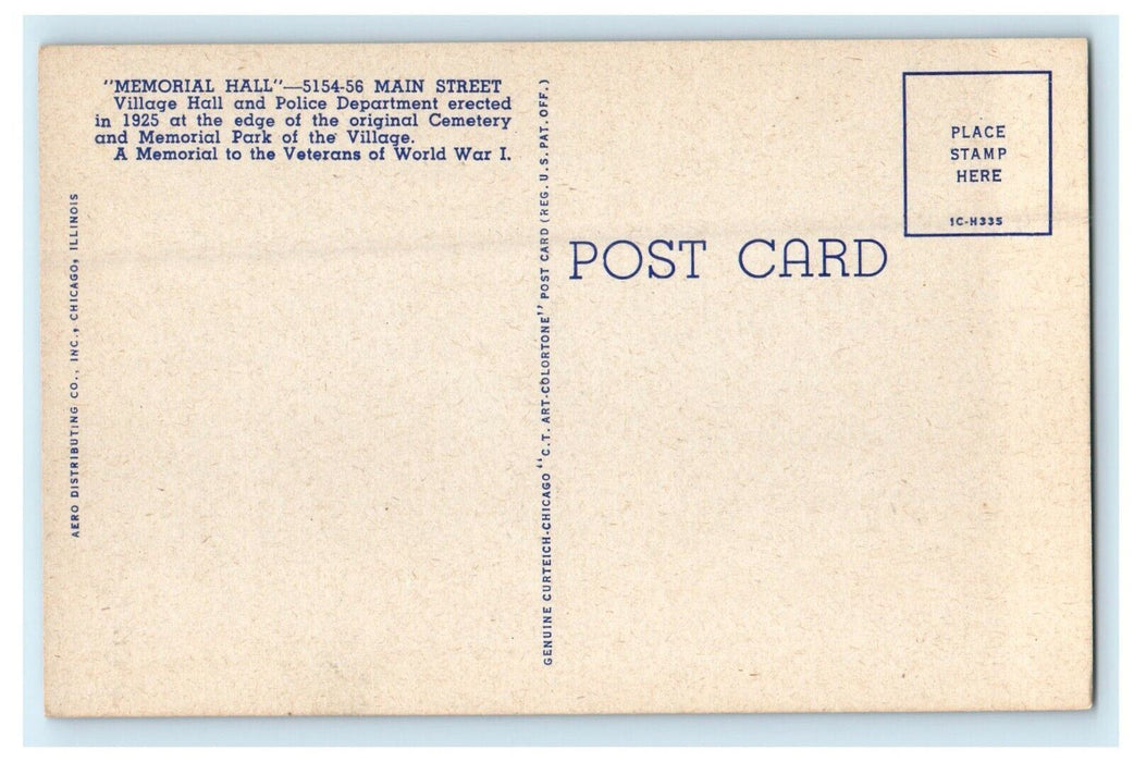 c1905 Memorial Hall Downers Grove Illinois Antique Unposted Postcard