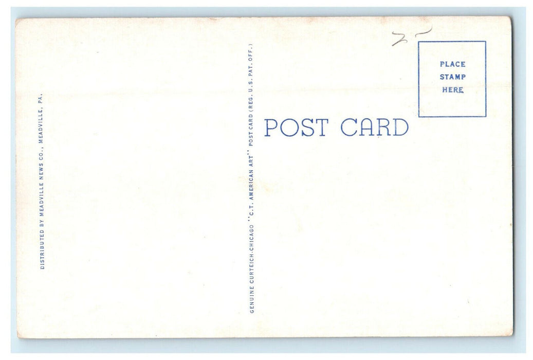 c1940 Library and Campus, Allegheny College, Meadville, Pennsylvania PA Postcard