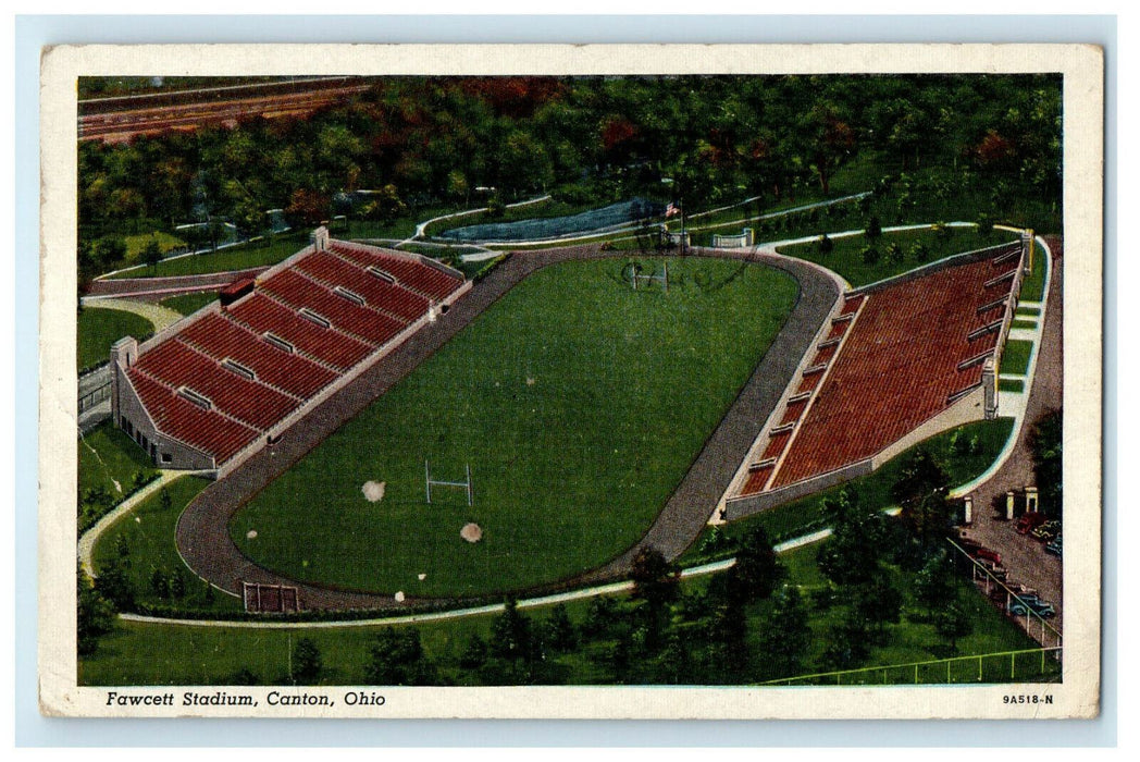 c1930s Fawcett Stadium, Canton Ohio OH Vintage Posted Cancel Postcard