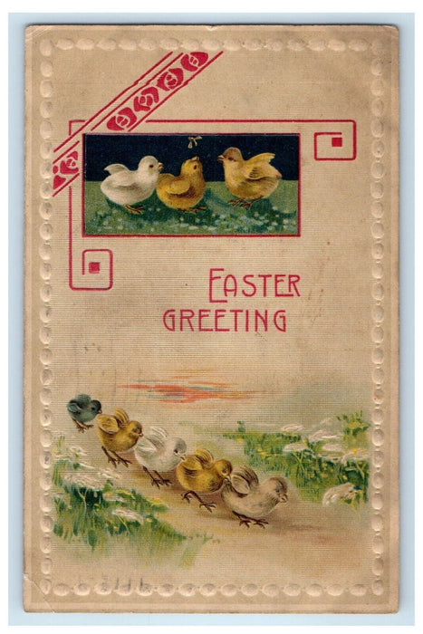 1907 Easter Greetings Chicks Embossed Charleston West Virginia WV Postcard