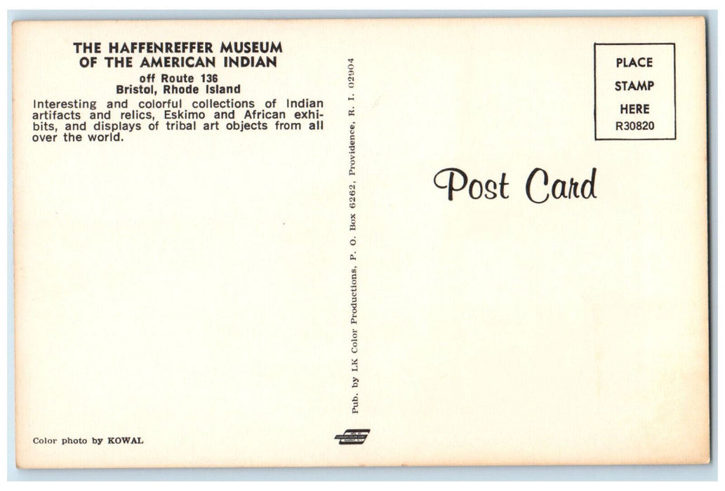 c1960s The Haffenreffer Museum of the American Indian Bristol RI Postcard