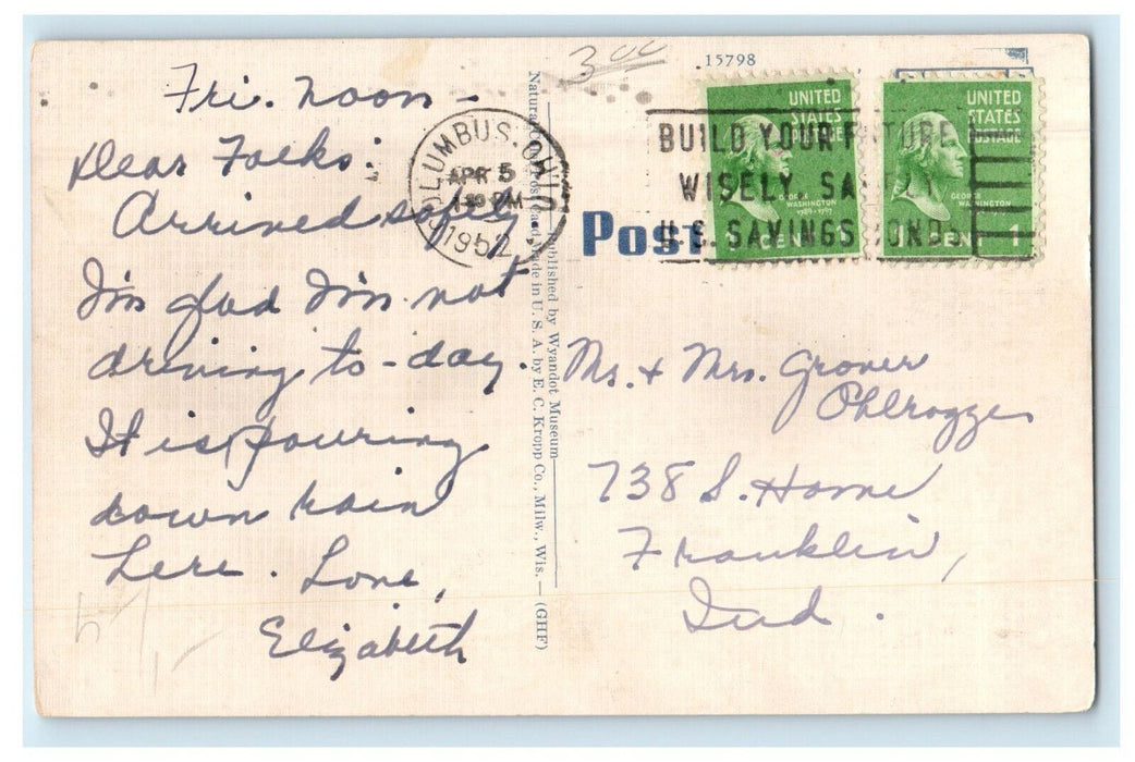 1952 Wyandot Mission Church, Upper Sandusky Ohio OH Cancel Postcard