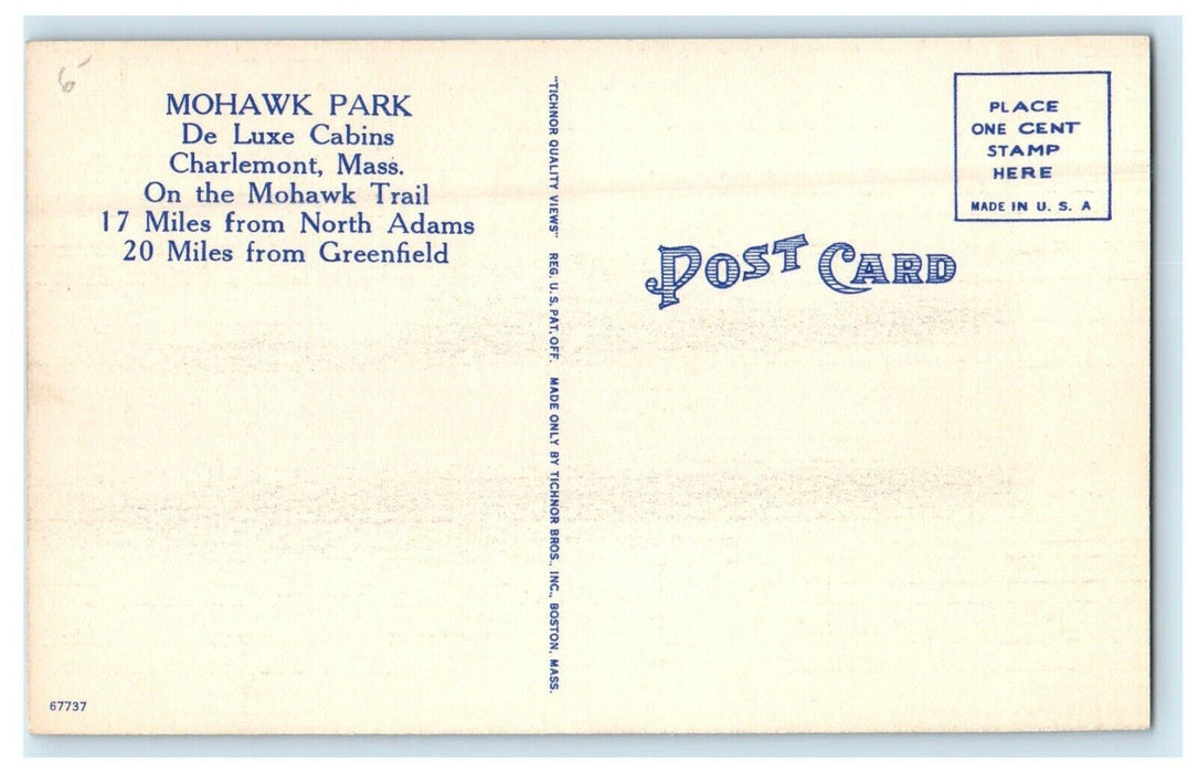Mohawk Park De Luxe Cabins Charlemont Massachusetts MA Unposted Postcard