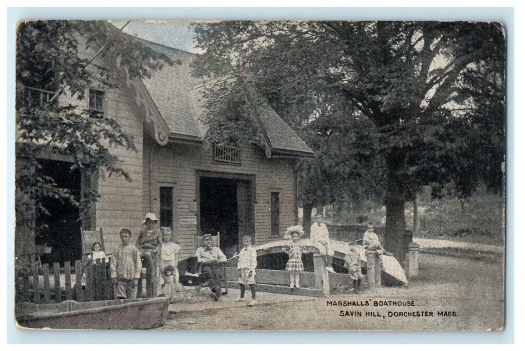 1908 Marshall's Hill Boathouse, Dorchester Massachusetts Antique Postcard