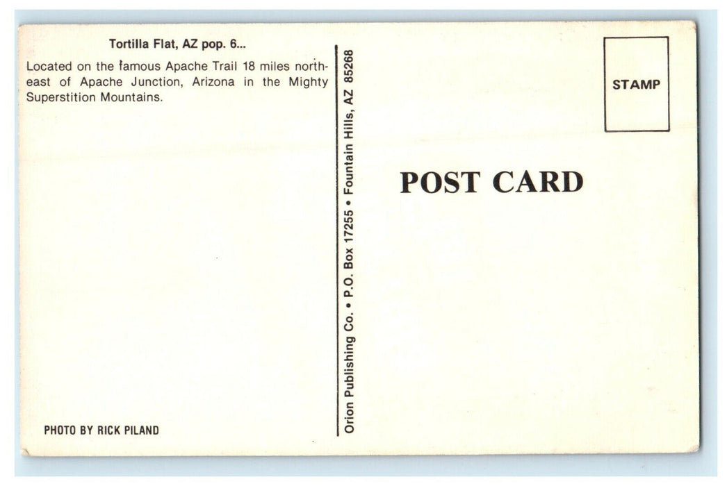 Tortilla Flat Pop 6 Where The Hell Is Apache Junction Arizona AZ Postcard
