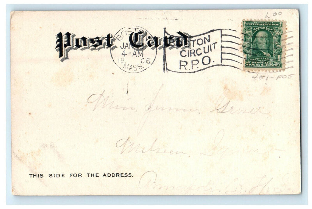 1906 Salem Willows, Salem Massachusetts MA Boston Circuit RPO Postcard