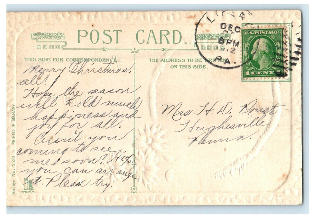 1912 Christmas Girl In Snow Winter Road Poinsettia Winsch Back Embossed Postcard