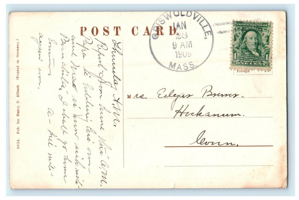 1909 The Mountain Brook, Griswoldville, Massachusetts MA Antique Posted Postcard