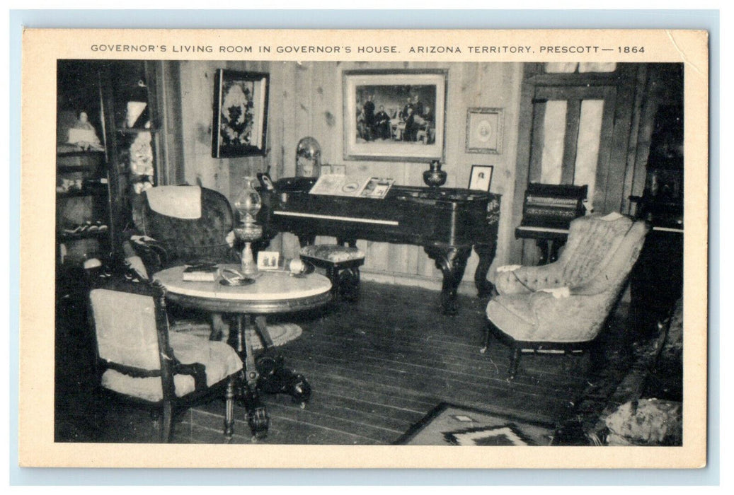 c1940s Living Room in Governor's Home Arizona Territory Prescott Postcard