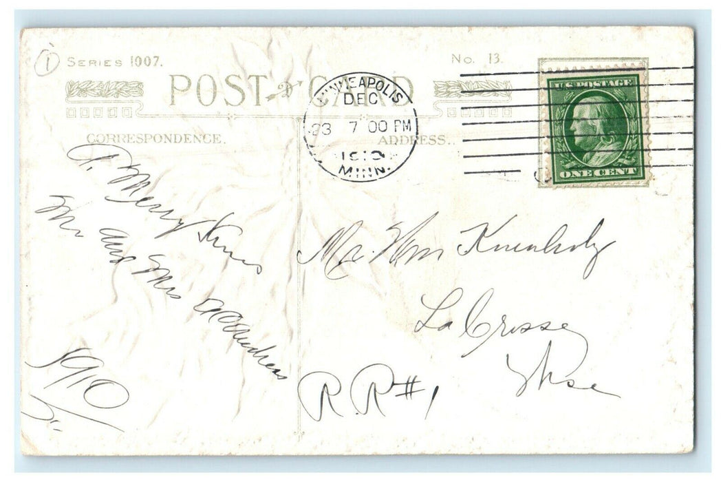 1910 A Merry Christmas Winsch Back Snow Winter Poinsettia Embossed Postcard
