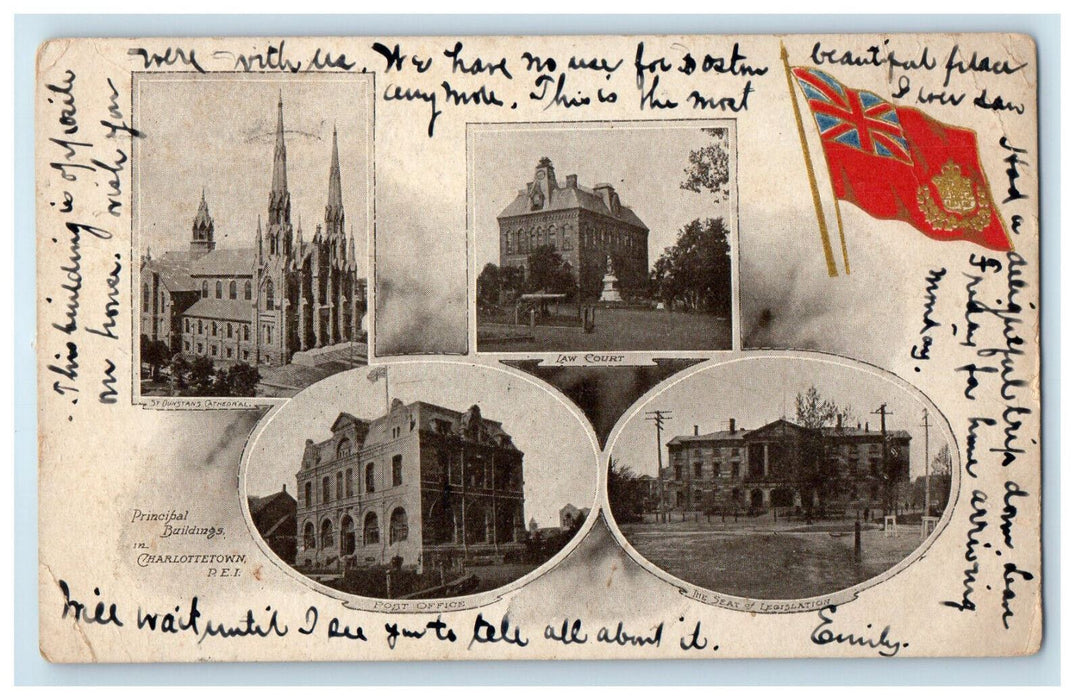 1904 UK Flag, Principal Buildings in Charlottetown PEI Canada PMC Postcard