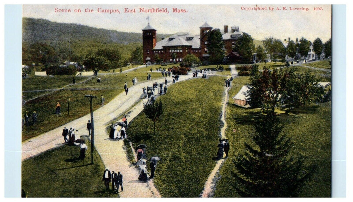 1907 Scene on the Campus, East Northfield Massachusetts MA Postcard