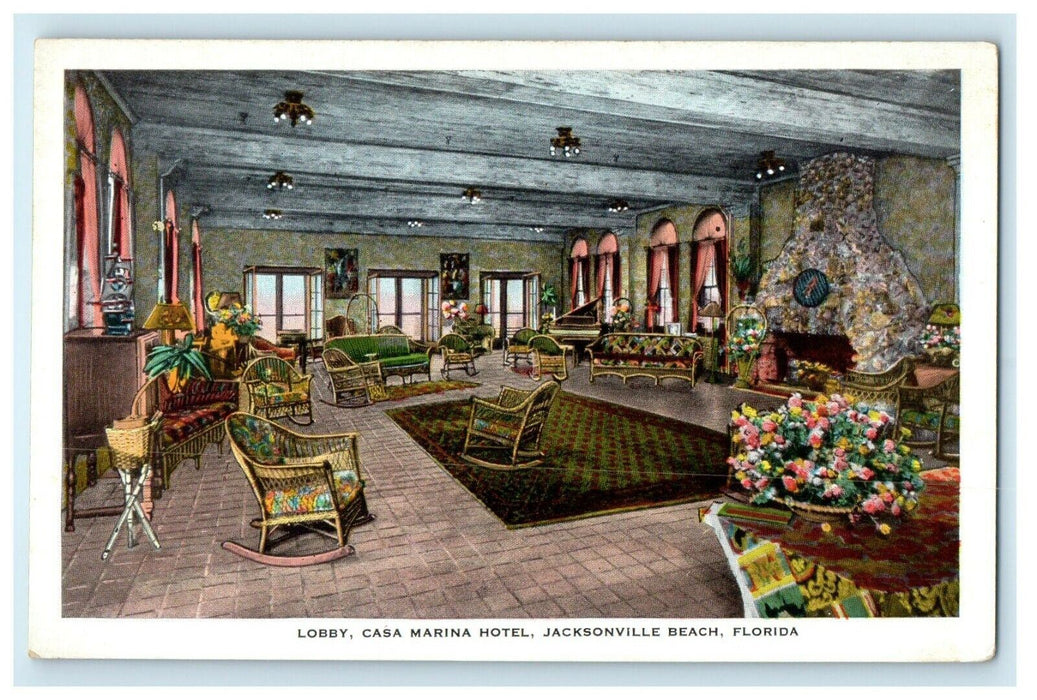 View Of Lobby Casa Marina Hotel Jacksonville Beach Florida FL Unposted Postcard