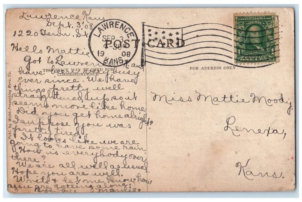 1908 Douglas County Court House, Lawrence Kansas KS Antique Postcard