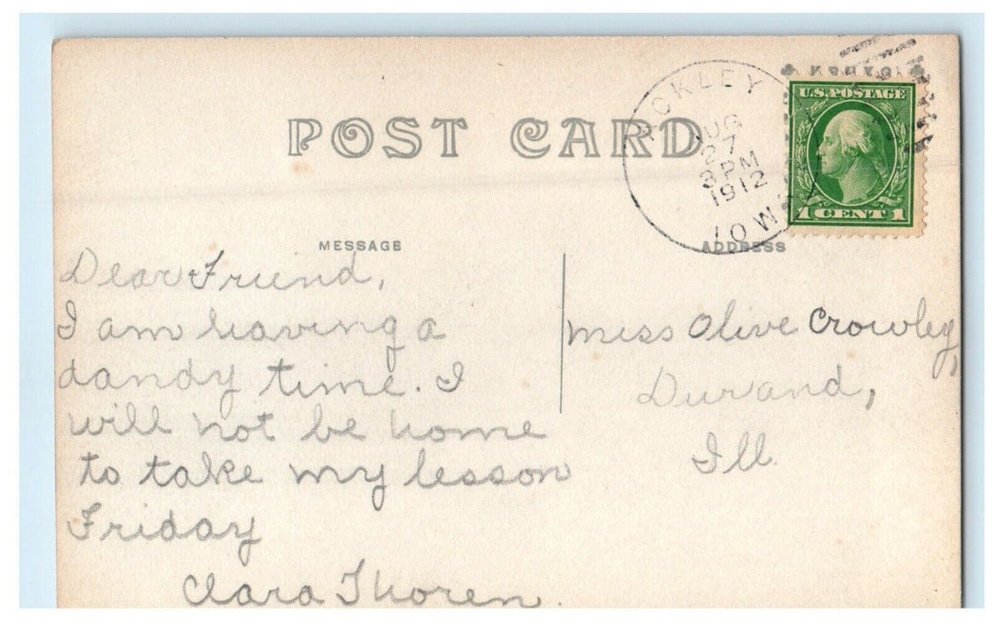 1912 Park Scene Ackley Iowa IA RPPC Photo Posted Antique Durand IL Postcard