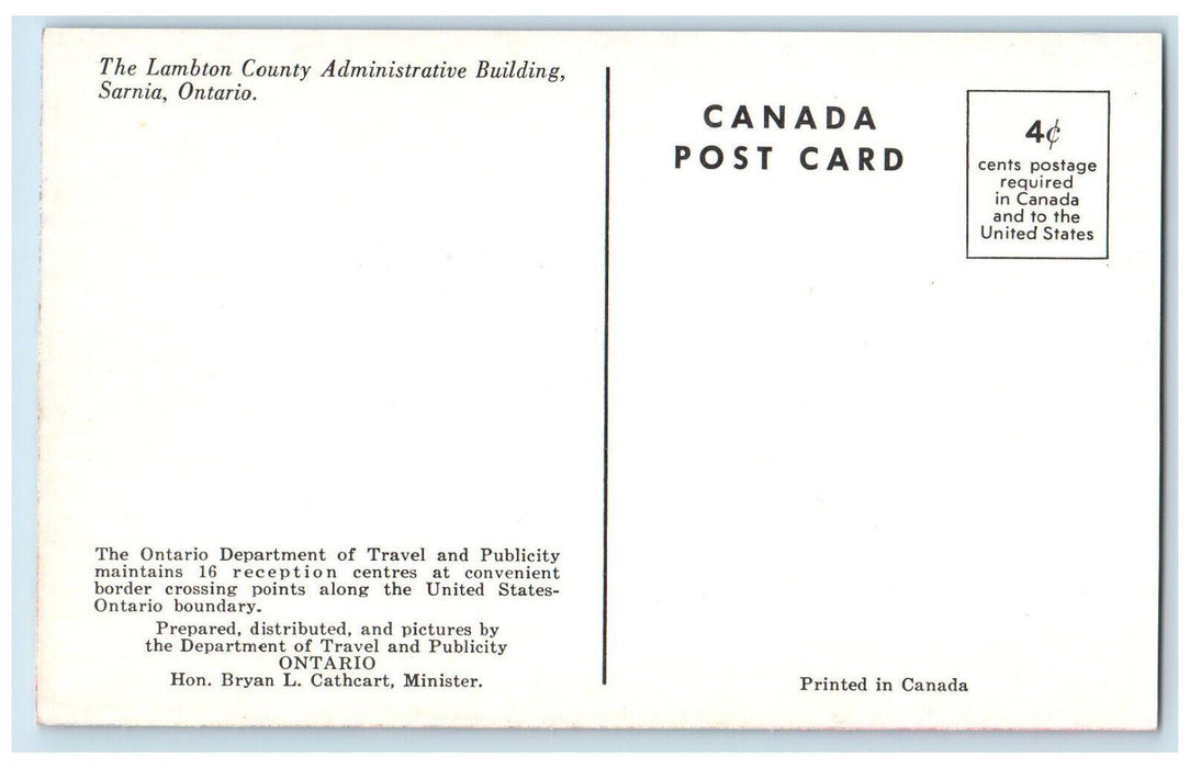 c1950s The Lambton County Administrative Building Sarnia Ontario Canada Postcard