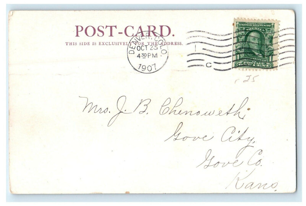 1907 Currecanti Needle, Grant Avenue, Denver Colorado CO Antique Postcard