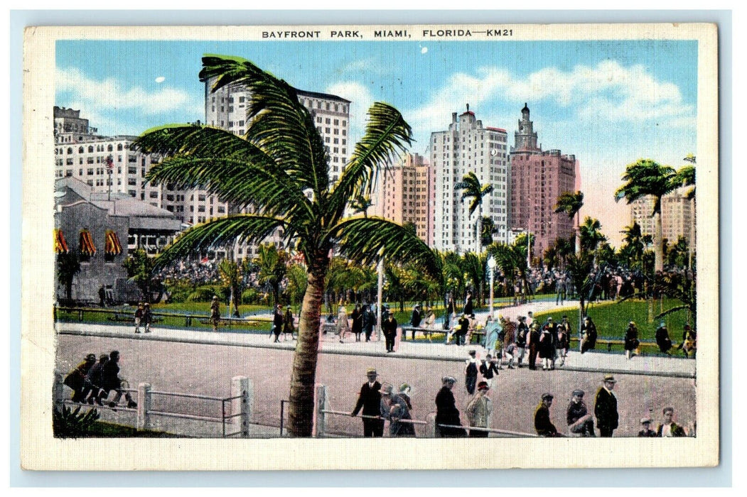 1937 Bayfront Park Palm Trees Tropical Landscaping Miami Florida FL Postcard