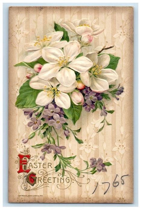 c1910's Easter Greetings Flowers Embossed Winsch Back Unposted Antique Postcard