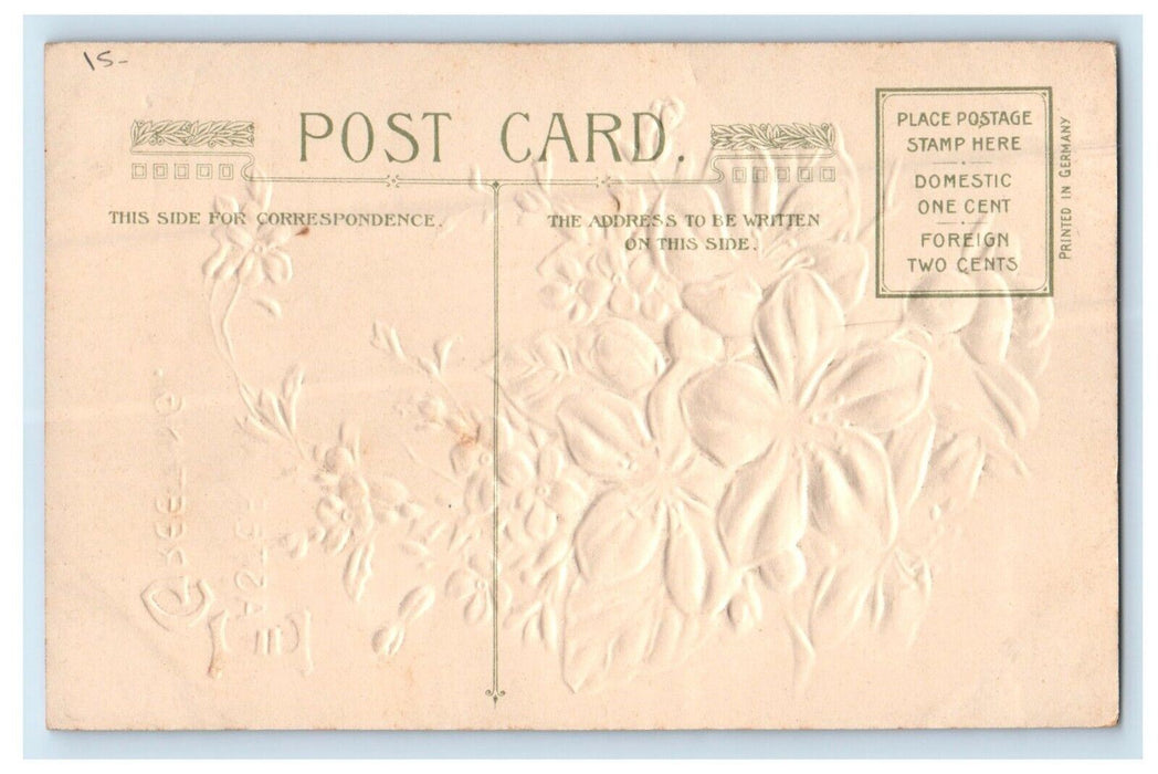 c1910's Easter Greetings Flowers Embossed Winsch Back Unposted Antique Postcard