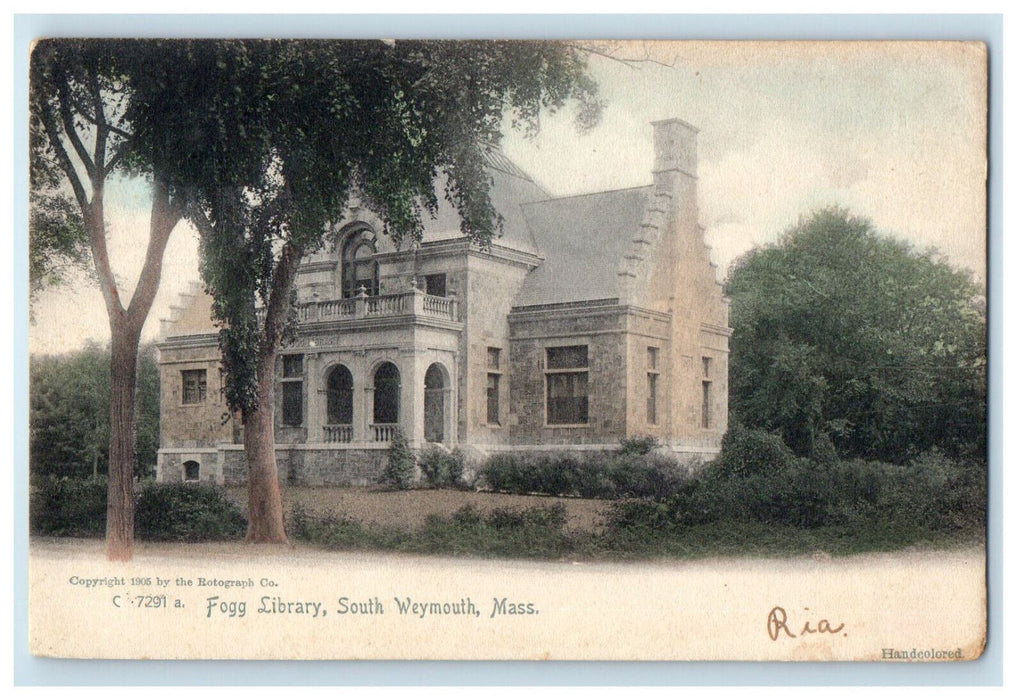 c1905 Fogg Library South Weymouth Massachusetts MA Posted Antique Postcard