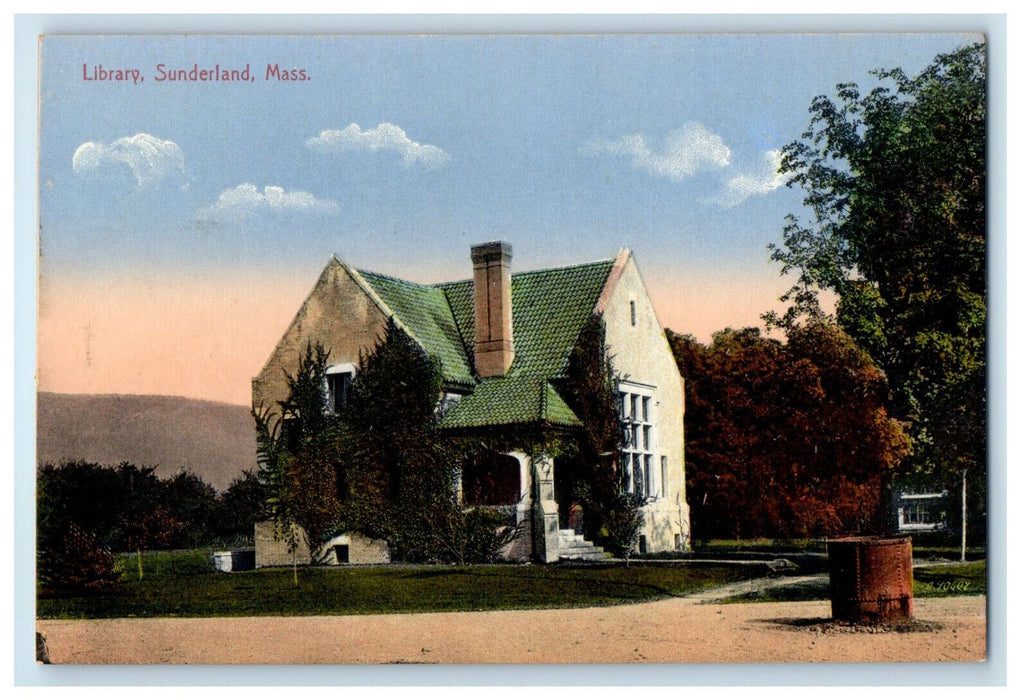 c1910 Library Sunderland Massachusetts MA Antique Unposted Postcard