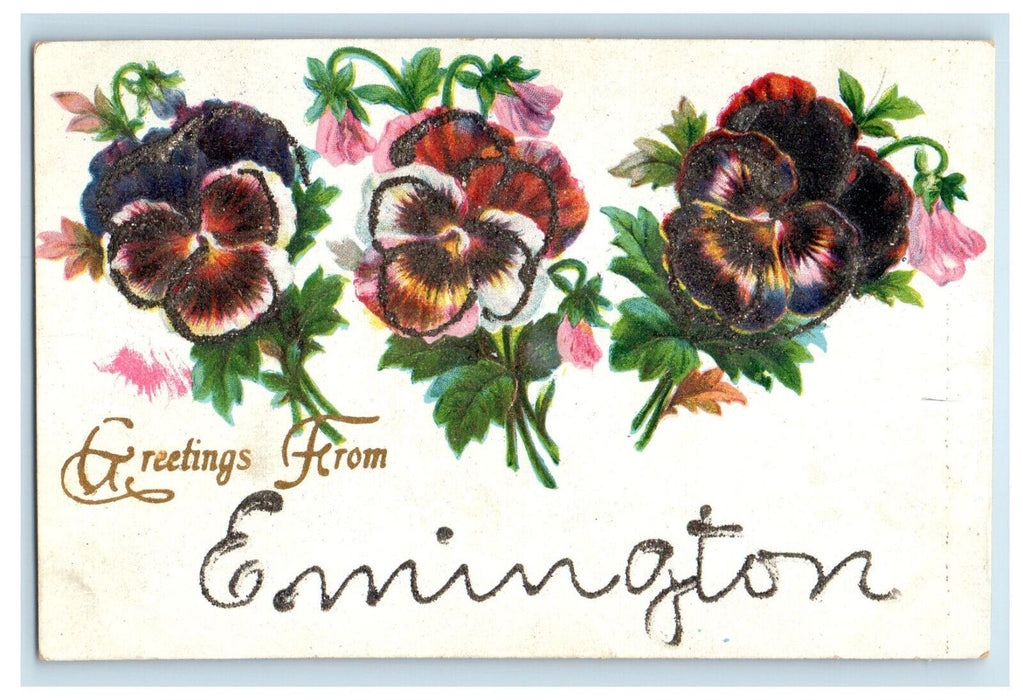 c1910 Three Flowers, Greetings from Emington Illinois IL Posted Postcard