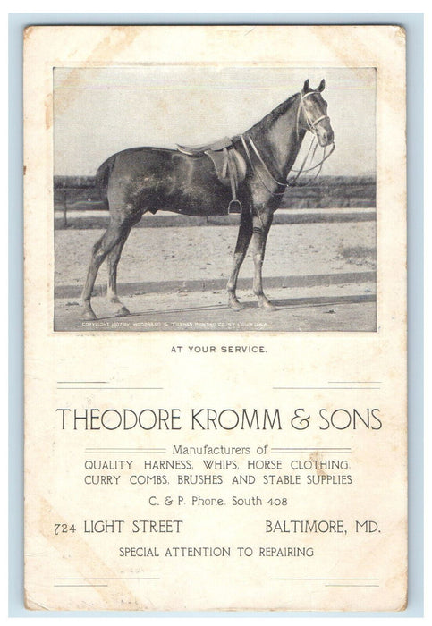 1911 Theodore Kromm & Sons Baltimore MD Embossed Advertising Postcard