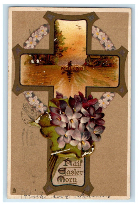 1907 Nail Easter Morn Big Cross Pansies Flowers Montreal Canada Tuck's Postcard