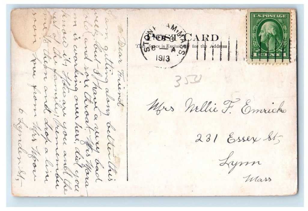 1913 Pleasant Street, Stoneham Massachusetts MA Posted Antique Postcard