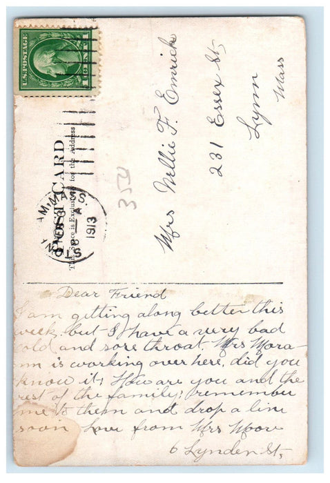 1913 Pleasant Street, Stoneham Massachusetts MA Posted Antique Postcard