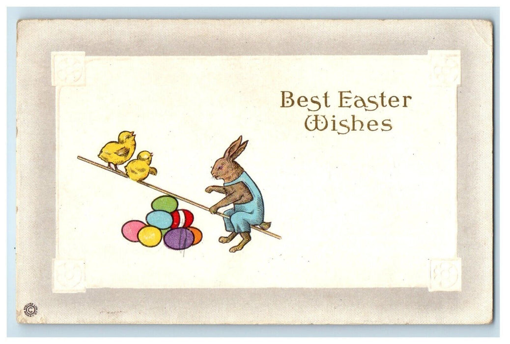 c1910's Best Easter Wishes Anthropomorphic Rabbit Chicks Playing Eggs Postcard