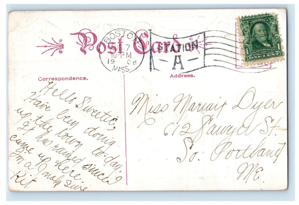1908 Jar of Beans, Knights of Pythias, Greetings from Boston MA Postcard