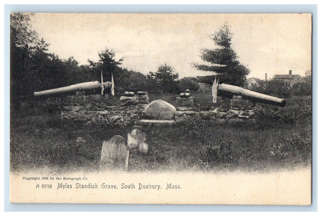 c1905 Myles Standish Grave, South Duxbury Massachusetts MA Postcard