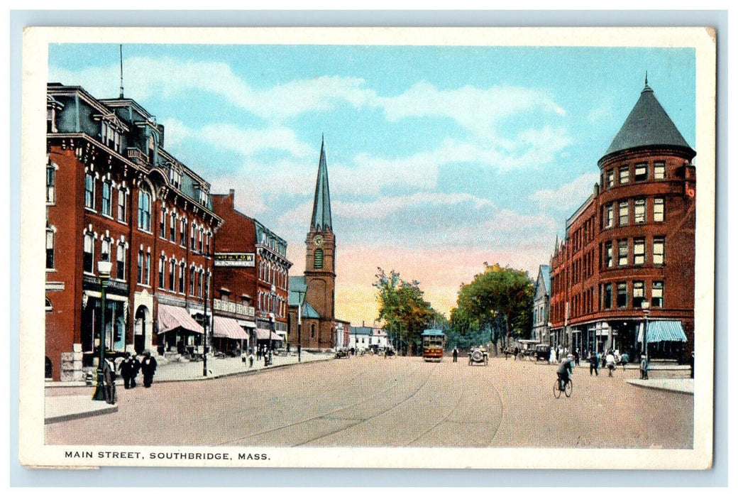 c1920s Main Street, Southbridge, Massachusetts MA Antique Unposted Postcard