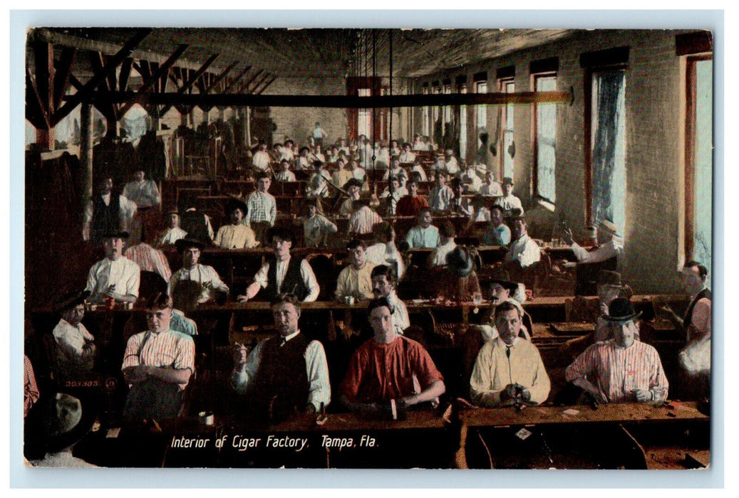c1910 Interior of Cigar Factory Tampa Florida FL Unposted Antique Postcard