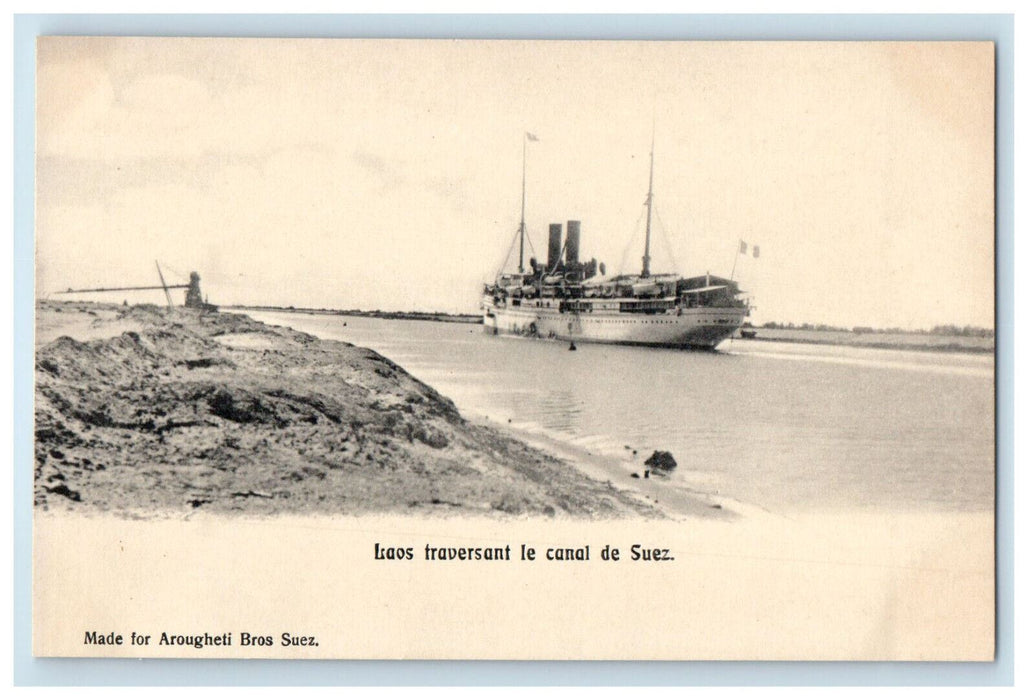 c1905 Steamship Scene, Laos Traversant Canal Suez Foreign Antique Postcard