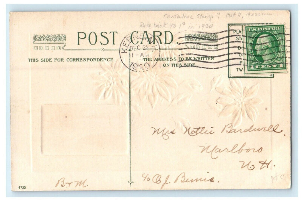 1920 A Joyful Christmas John Winsch Poinsettia Snow Scene Embossed Postcard