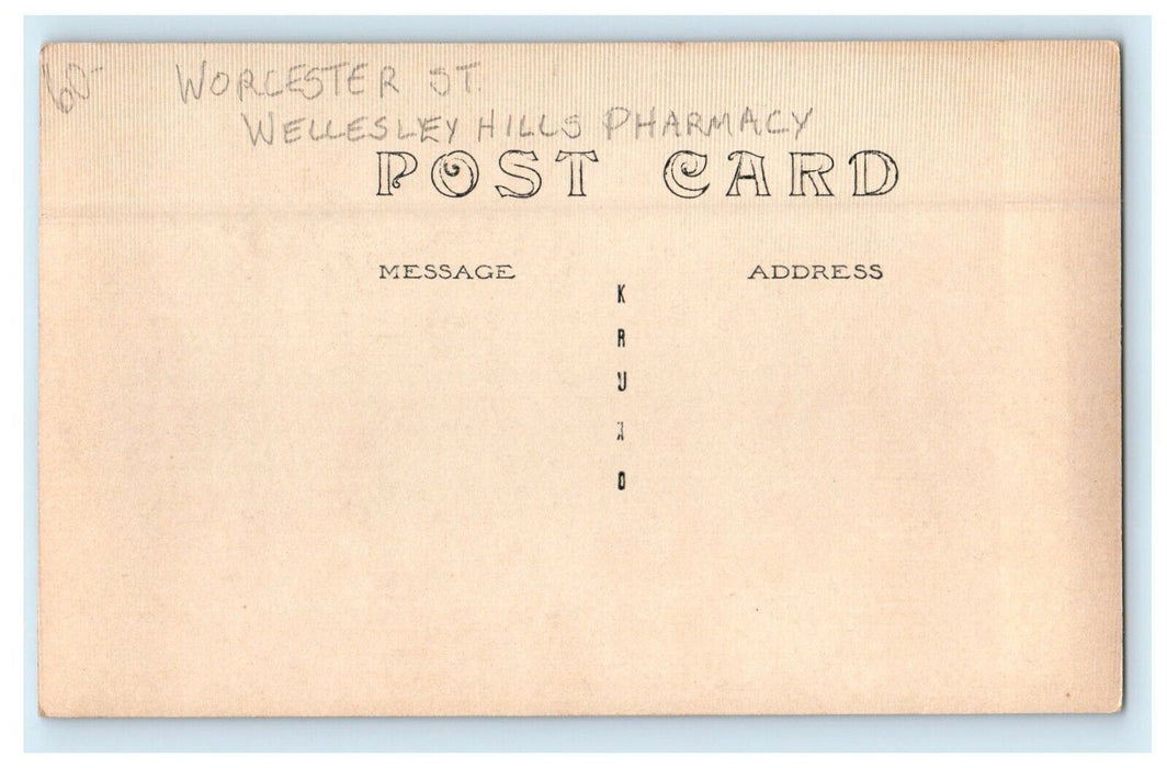 1912 Worcester St. Wellesley Hills Pharmacy Massachusetts MA RPPC Photo Postcard