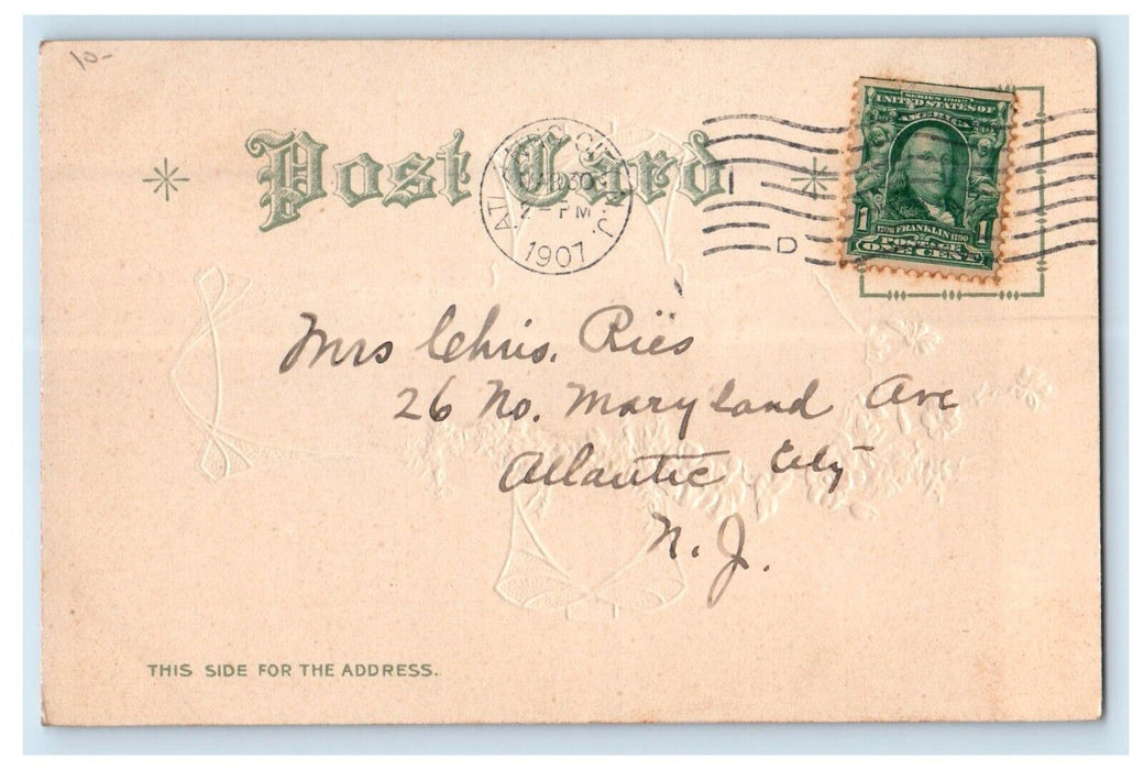 1907 Easter Cross Pansies Flowers House Embossed Atlantic City NJ Postcard